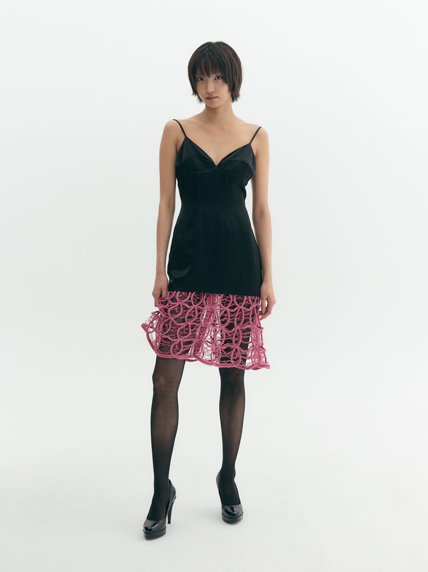 Cord Embroidery Layered Slip Dress
