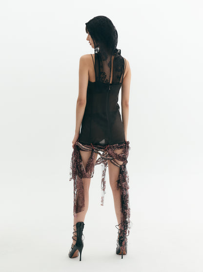 Hooded Silk Lace Slip Dress
